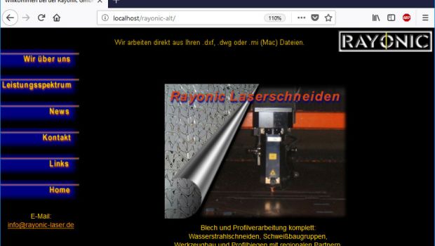 Oberfläche Rayonic Website 2002